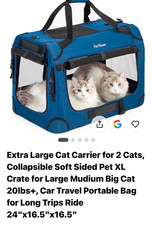 PetMaison Extra Large Cat Carrier Crate for 2 Cats 24" Blue
