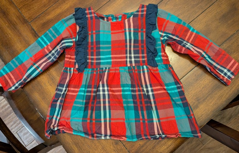 RUFFLE BUTTS GIRLS SIZE 7 TARTAN PLAID HOLIDAY LONG SLEEVE SHIRT TOP BLOUSE