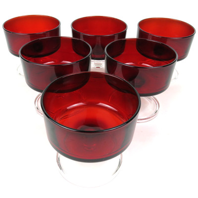 70s France Luminarc Champagne Wine Liqueur Glass Shot 6x Set Vintage France Red