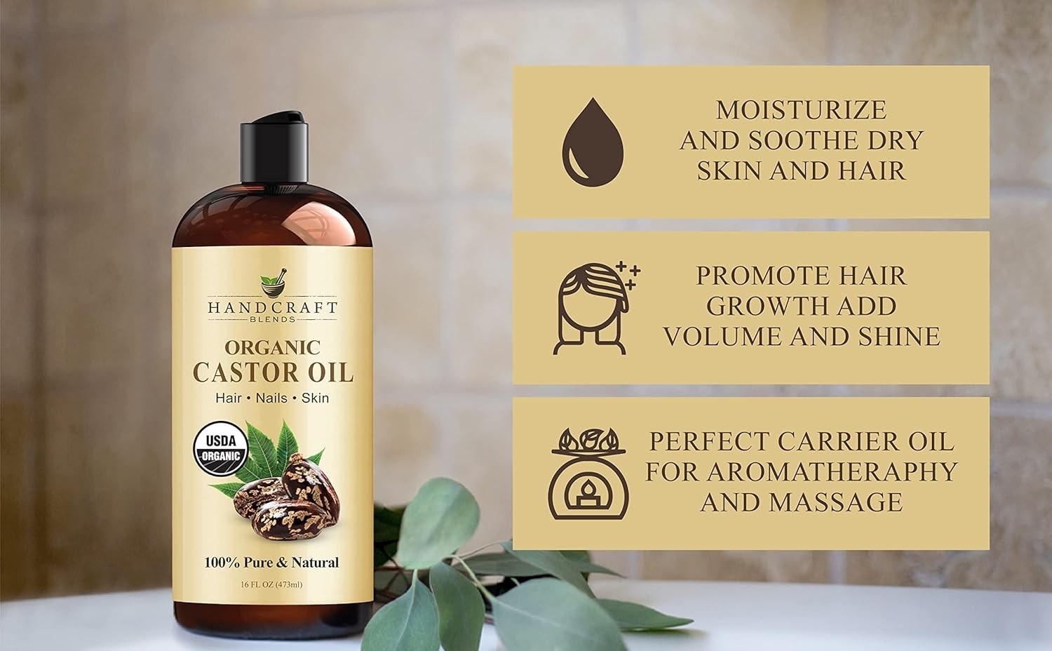 Premium Organic Castor Oil 100% Pure and Hexane Free Cold Pressed Beauty 16 fl