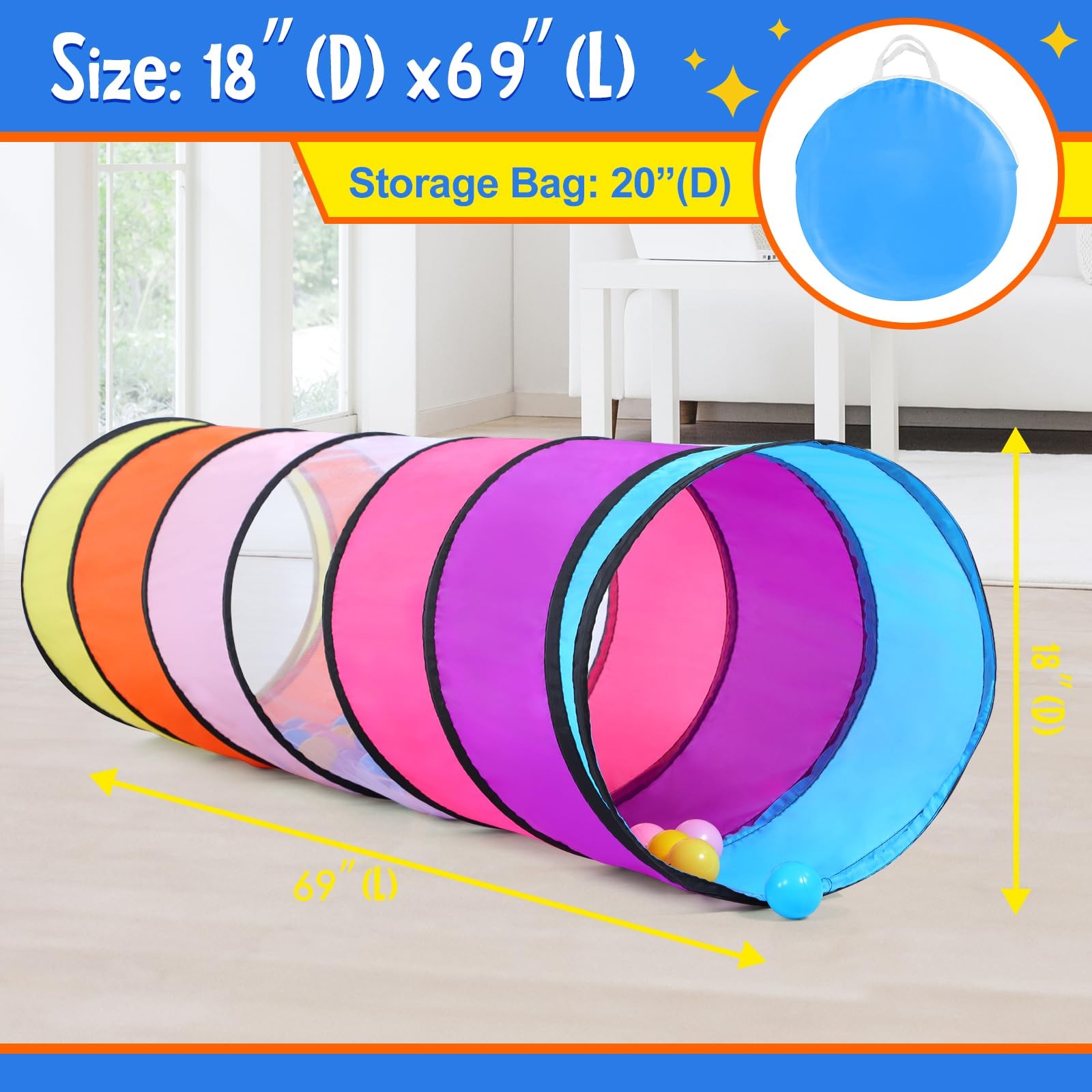 SweHouse Colorful Play Tent Tunnel for Babies, Toddlers, Kids | Indoor Outdoor
