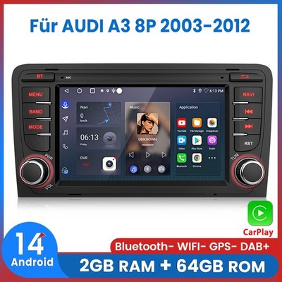 Für AUDI A3 8P 2003-2012 Apple Carplay Android14 Autoradio Stereo GPS Navi 2+64G