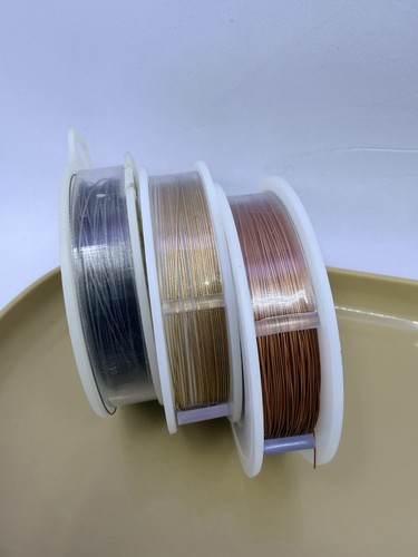 3 Spools Appx 200 Feet Beadalon 7 Strand Beading Wire .015” Silver Copper Gold