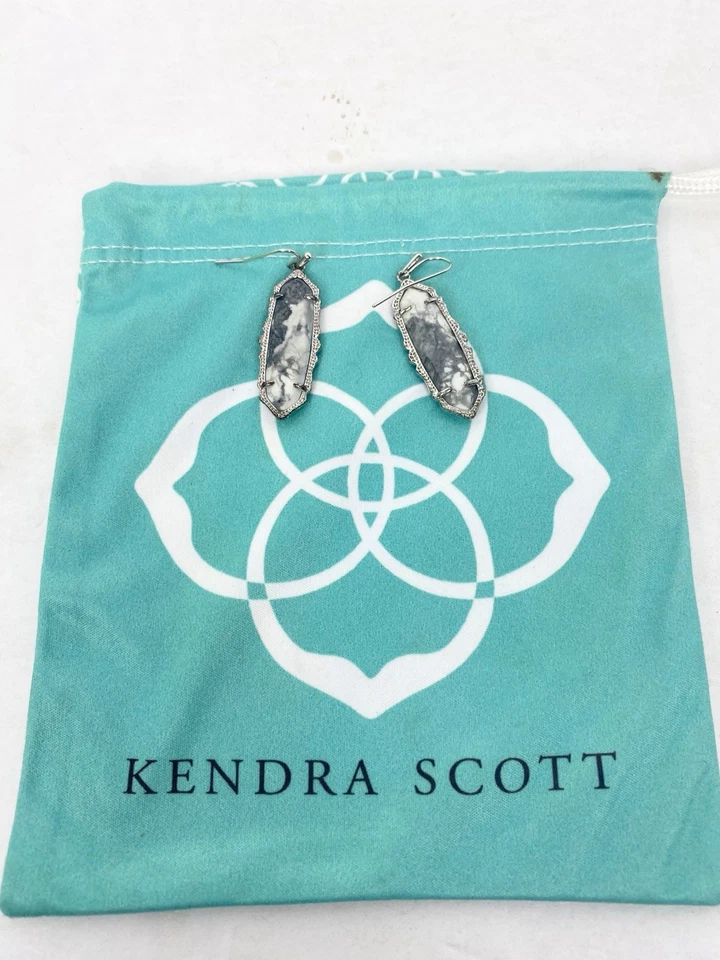 KENDRA SCOTT  White Marble Drop Earrings Silver Tone “Frances” - Image 2 of 4