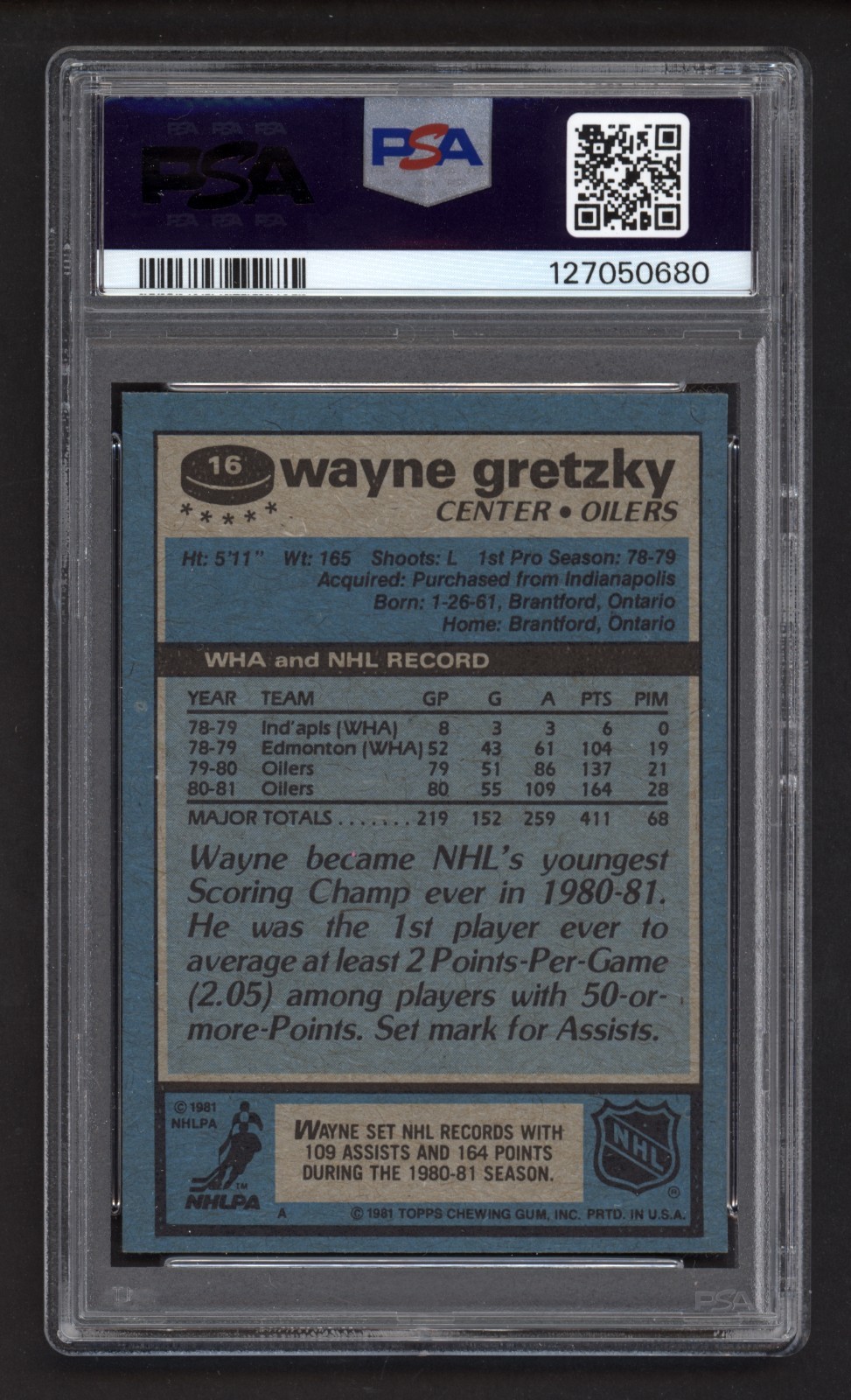 1981 TOPPS #16 WAYNE GRETZKY PSA 9 MINT view 2
