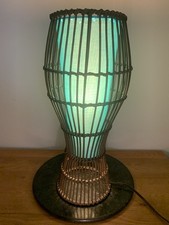 Rattan And Bamboo Style Table Lamp 19.5  Tall Teal Blue Shades Tested 