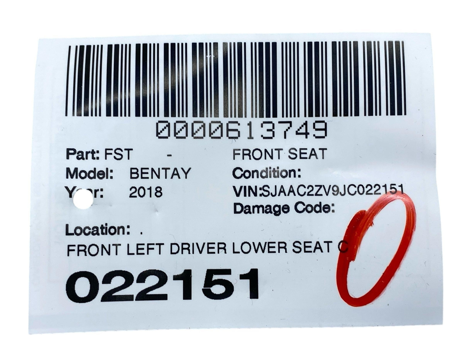 2016 - 2020 BENTLEY BENTAYGA OEM FRONT LEFT DRIVER LOWER SEAT CUSHION *NOTE*