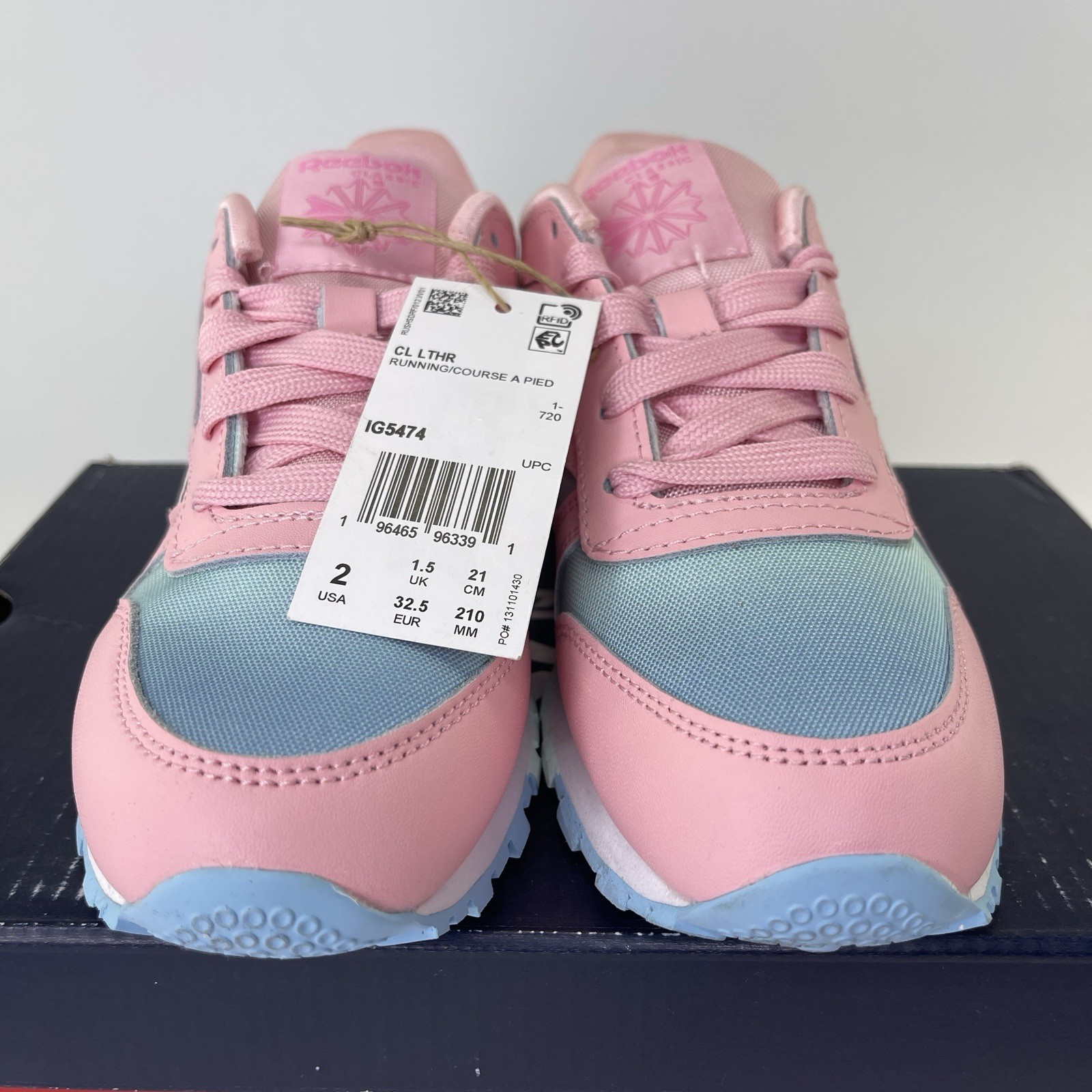 Reebok CL Classic Leather Kids Shoes Pink Blue Orange Size 2 READ thumbnail 5