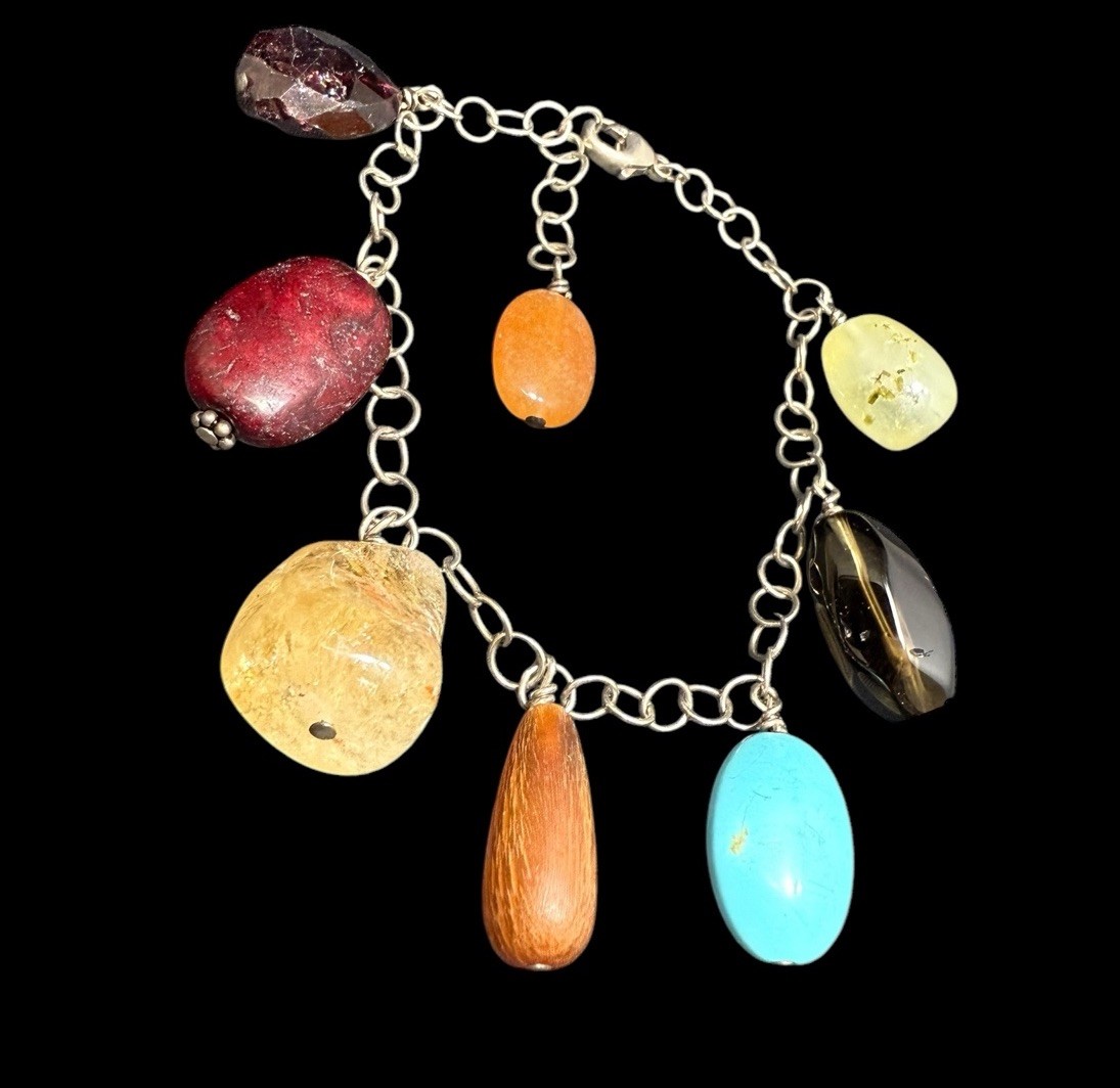 925 Multi Gemstone Dangle Bracelet Adjustable 8.2… - image 3