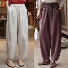 Womens Retro Cotton Linen Loose Pants Casual Trousers Summer Breathable Bloomers