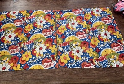 ビンテージ60's 70' Pepsi Cola SEARS ベットカバー　生地 Vintage Sears Set of 2 Curtains /Pepsi Logo Hippie Flower Power
