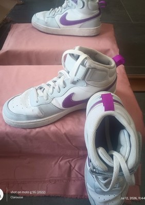 Nike Air Force 1 Sz. 6y White/ Purple High Top Sneakers Used In Good Condition