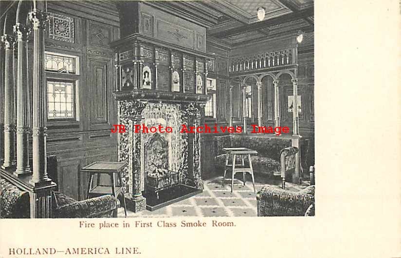 Holland-America Line, Steamship, First Class Smoke Room Fireplace
