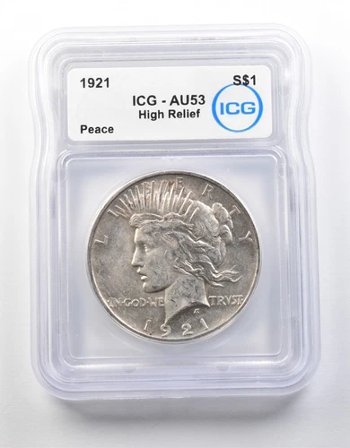 1921 Peace Silver Dollar High Relief AU53 ICG *8691