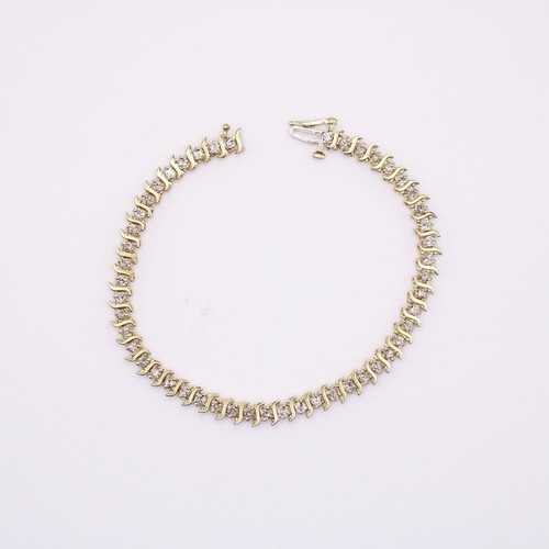 1.25ctw Round Cut Diamond S-Link 7" Tennis Bracelet 10k Yellow Gold 7.7 Grams - Picture 4 of 8
