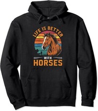 Life Is Better With Horses Funny Retro Horse Unisex Hooded Sweatshirt