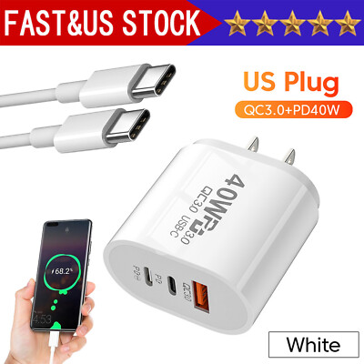 For iPhone 17/16 Pro iPad Fast Charger 40W Double PD USB C Adapter Type C Cable