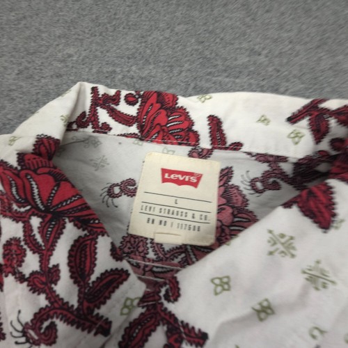 Levis Shirt Mens LARGE White Floral Short Sleeve Button Up collared Size L - Picture 2 of 8