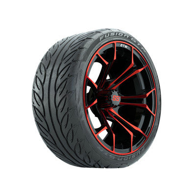 Set of 4 GTW 15'' Spyder Red/Black Golf Cart Wheels on 215/40-R15 Street Tires