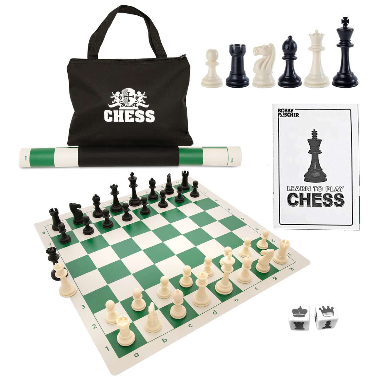 WE Games Best Value Tournament Chess Set, Green Board, Pieces, Bag,  Instructions 787551355901