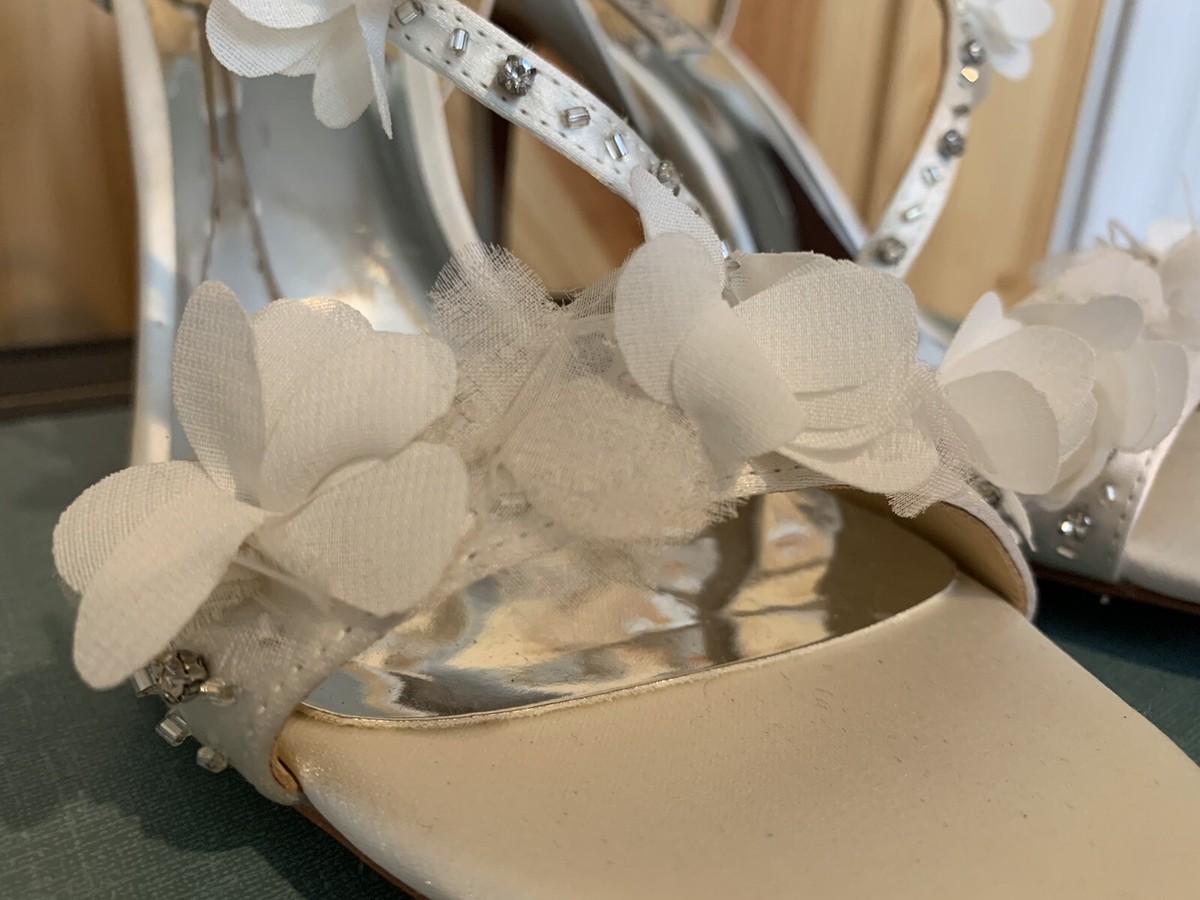 Badgley Mischka Irene Soft White Satin Flower Rhinestones