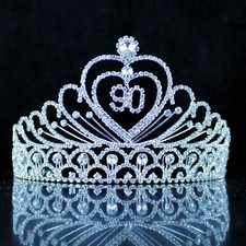 90th 90 Ninety Years Old Birthday Party Tiara Hair Crown With Side Combs T90