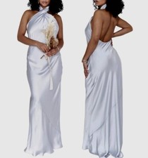 NWT Show Me Your Mumu Jasmine Dress S Crossover Halter Neck Open Back Satin Maxi