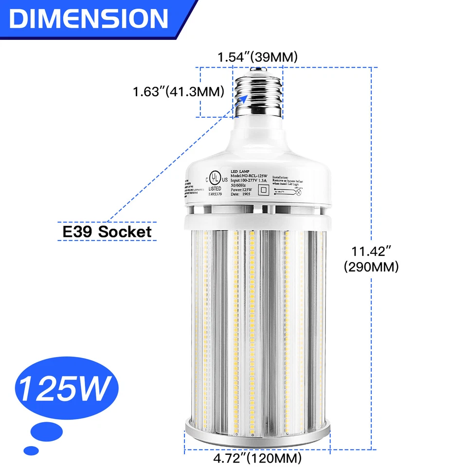 125W 6000K E39 LED Corn Cob Bulb Light Warehouse Garage High Bay Commercial Lamp - Image 3 of 4