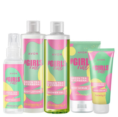 Avon Girls Rule Körperpflege  5 Teiliges Set  Creme Spray Peeling Duschgel