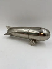 DEFECTIVE Vintage MCM Blimp Zeppelin Cocktail Shaker Silver Plated Barwa G3D