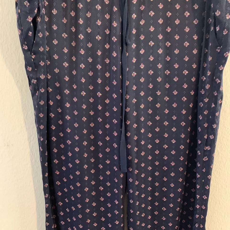 Pantalones de pijama Ann Taylor LOFT 12 cordones salón azul marino estampado satinado Foto 3 de 4