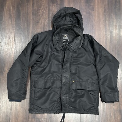 Alpha Industries Inc. Jacket RN 35569 Large Black Pockets, Lining