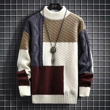 New Fashion Warm Sweater Men's Thickened Patchwork Sweater Base Sweater Pullover