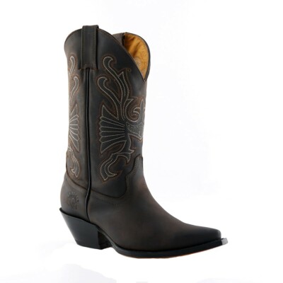 Mens Grinders Buffalo Brown Leather Boots Slip On Western Cowboy Boots