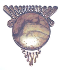 HUGE Mid Century MODERNIST Sterling 925 HAND WROUGHT Studio AGATE GEMSTONE PIN