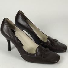 Bandolino Womens 8 M Brown Leather Bow Square Toe Pumps Heels