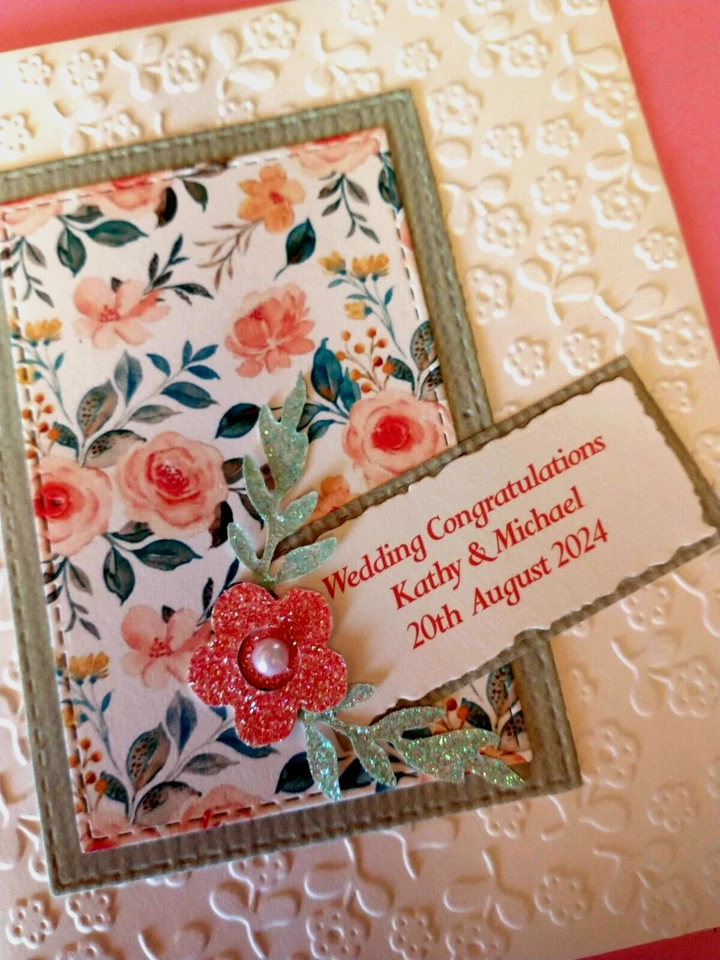 Tarjeta de felicitación de boda nombres personalizados y fecha viene con verso interior Foto 3 de 4