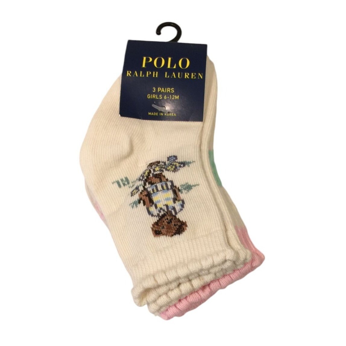 Ralph Lauren Infants 6 12 Months Socks Springtime Bear Pink Lime Pony Pink Logo