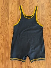 Matman Navy blue Yellow polyester knit school team wrestling singlet Adult suit
