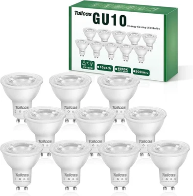 Tailcas GU10 LED Light Bulbs 7W, Cool White 6000K (50W Halogen