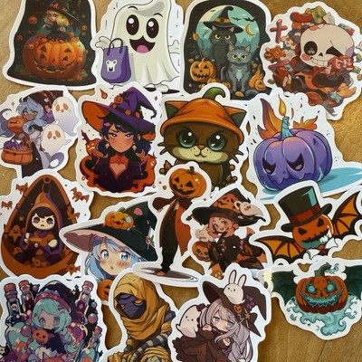 Halloween Vinyl Aufkleber Konvolut (x15) - Kürbis, Geist - Laptop Handy Sammelalbum