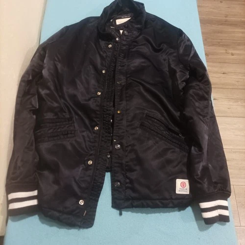 Franklin & Marshall Varsity Bomber Jacket Black Satin - Size L - Good Condition - product listing photo