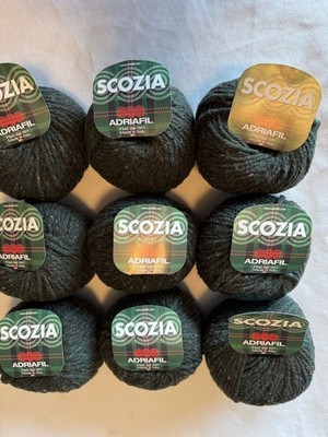 Lot of 9 Balls Adriafil Scozia Worsted Wool Blend Tweed Color 37 Moss Green 62m