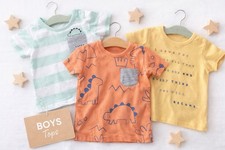 NEW UPLOAD  Set Of 3 Immaculate Dinosaur/ Slogan Theme Tops Baby Boys 3-6 Mths