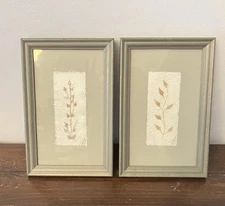 Vintage Framed Pressed Leaf Handmade Paper Art Green Vertical Wall Decor