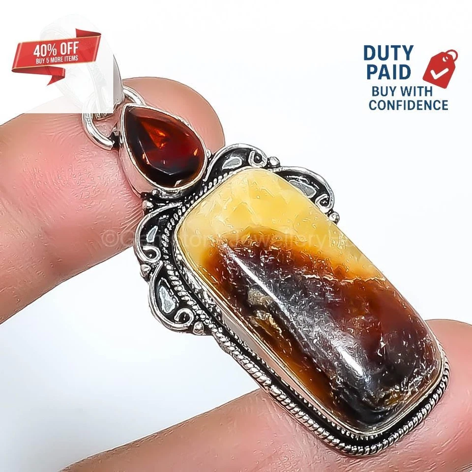 Black Friday Sale Sterling Silver Natural Septerian Stone Quartz Pendant Jewelry - Image 3 of 4