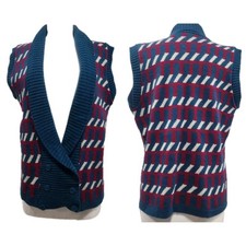 Vtg Kenneth Too Men M Stripe Double Breast Sweater Vest V-Neck USA 100 Acrylic