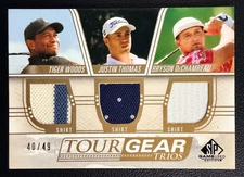 TIGER WOODS THOMAS DECHAMBEAU 2021 SP Game Used Tour Gear Match-Worn Gold 40/49