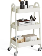 OLIXIS 3 Tier Utility Rolling Cart, Metal Mobile Storage Shelf with Lockable Cas