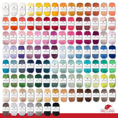 Pro Lana 10 x 50 g Basic Cotton Baumwolle Stricken Häkeln Wolle Garn 105 Farben